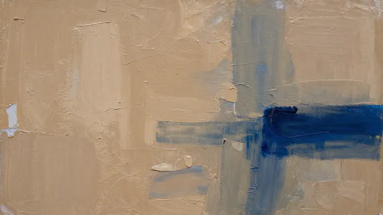 Thick impasto oil painting with ochre and indigo brushstrokes
