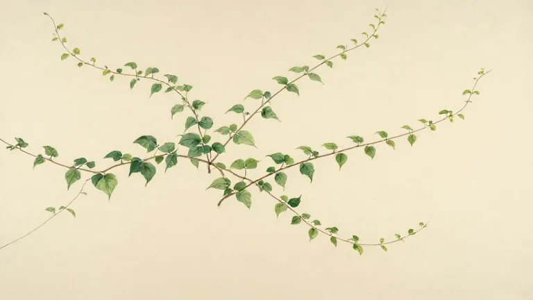 Botanical watercolor of a climbing vine with soft leaves