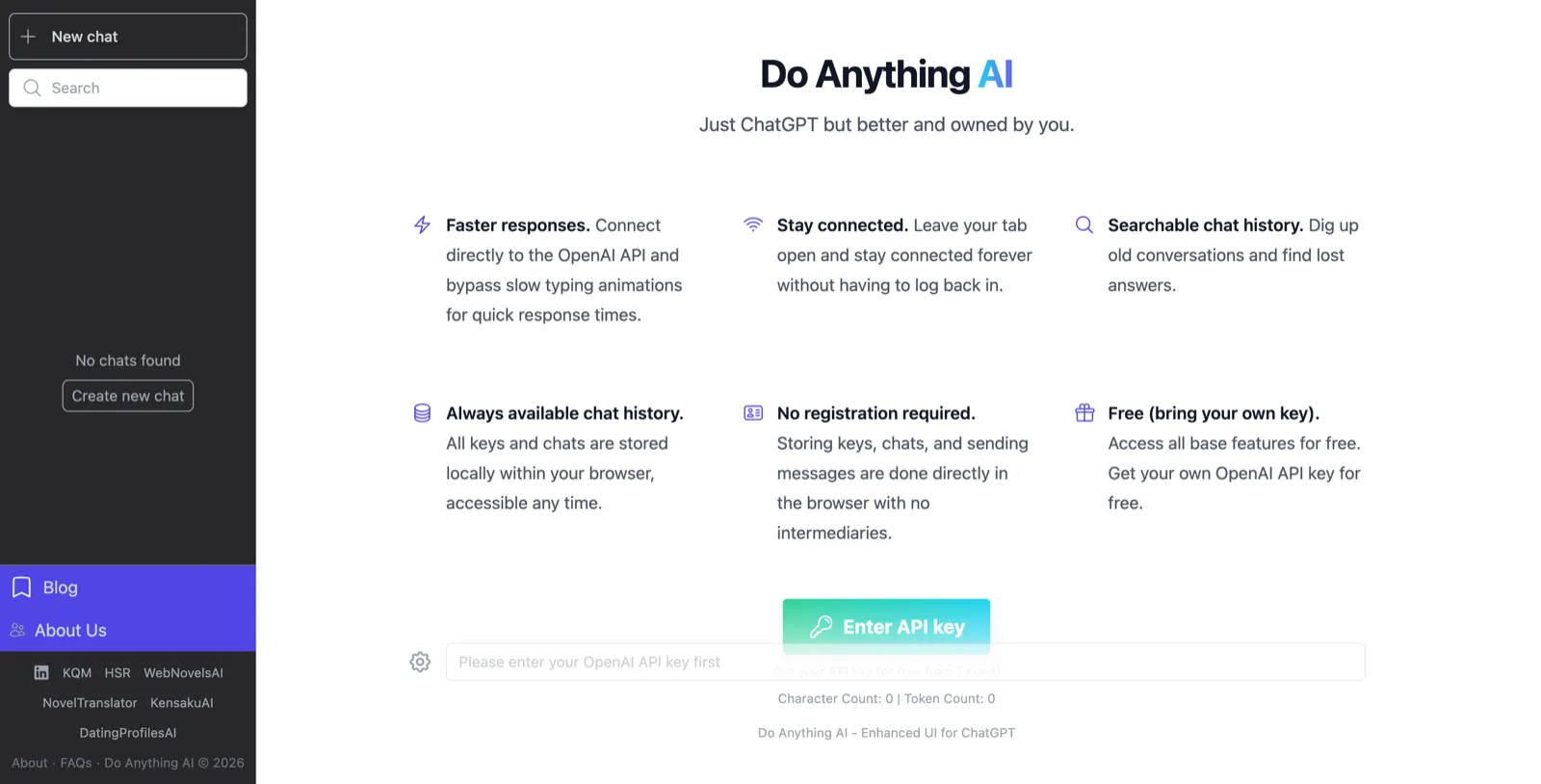 Do Anything AI homepage screenshot — ChatGPT, but owned by you