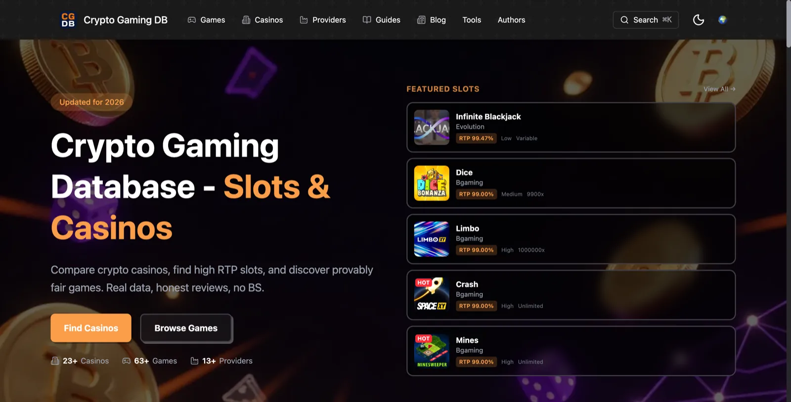 Crypto Gaming DB homepage
