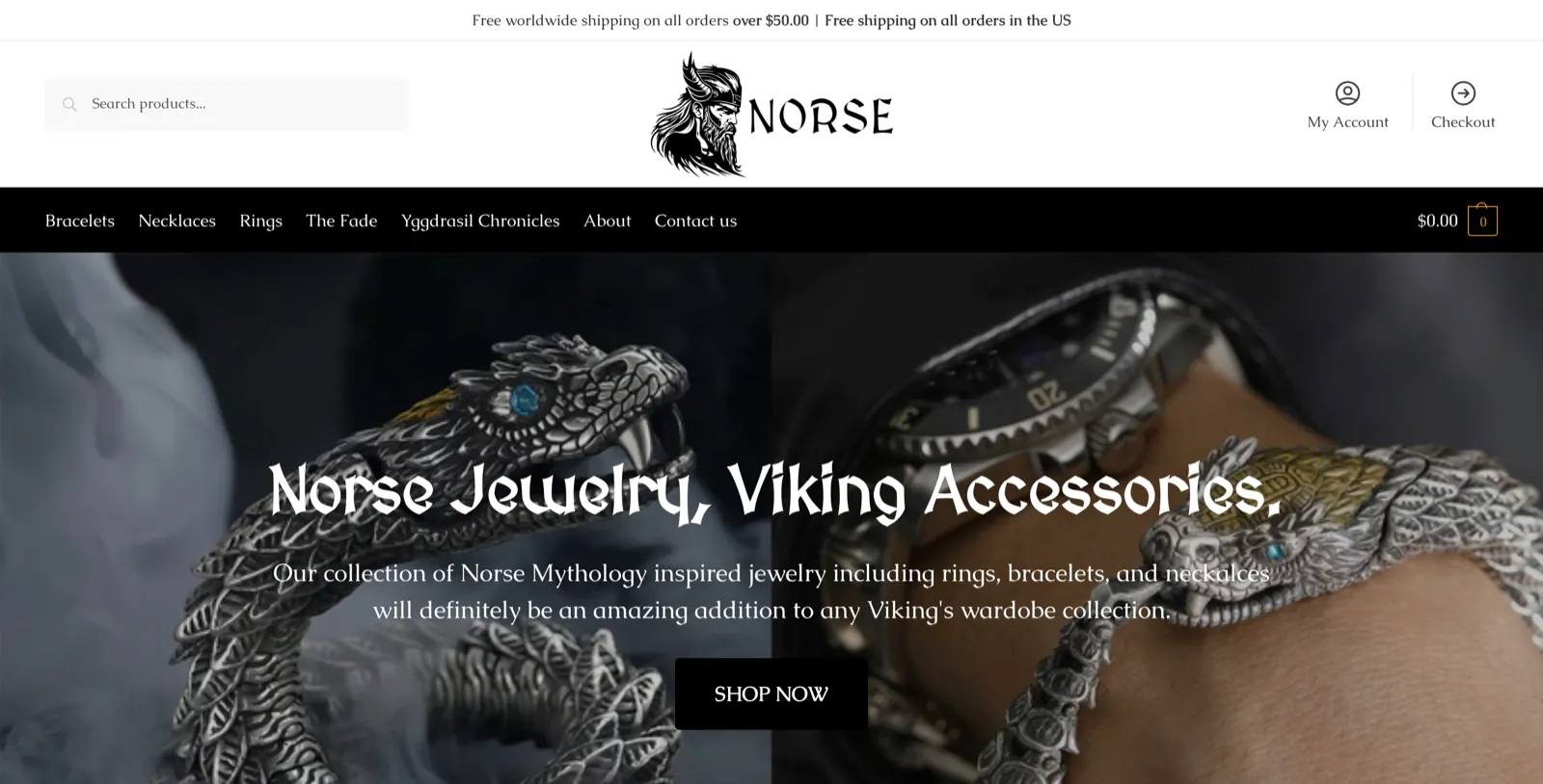 Norse Trinkets homepage screenshot — Handmade Norse mythology jewelry